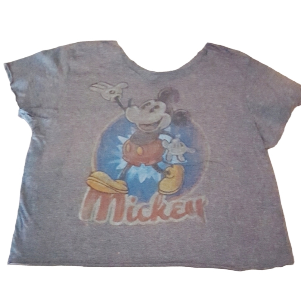 Disney Mickey Mouse Gray Distressed Cropped‎ Tee